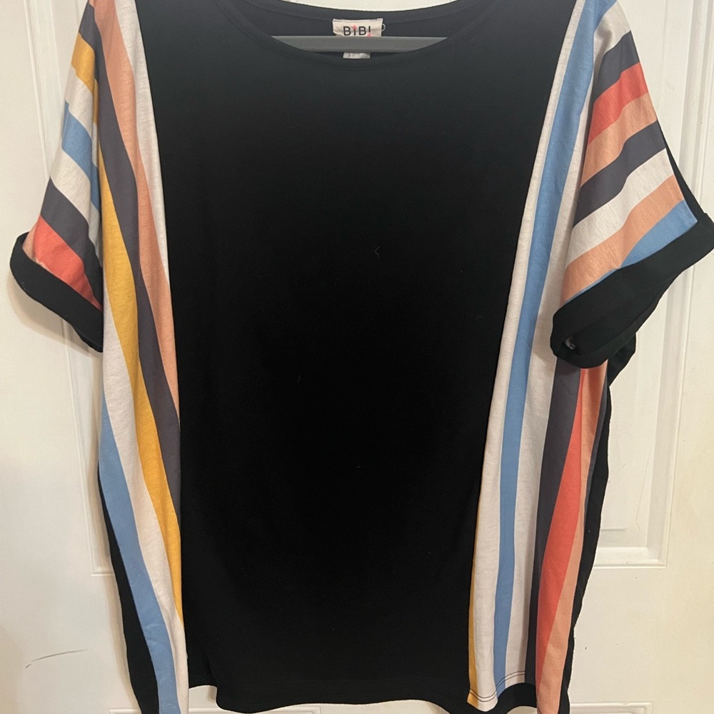 Womens Black SS top with stripes